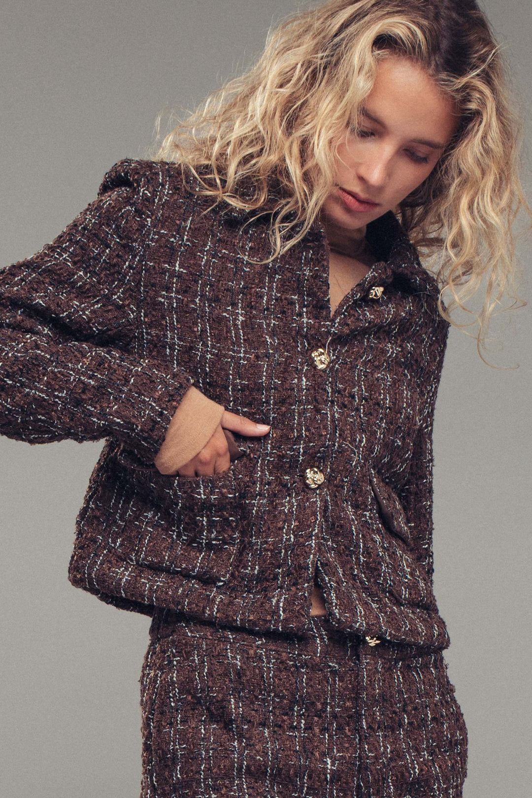 tweed button up jacket - brown (additional view)