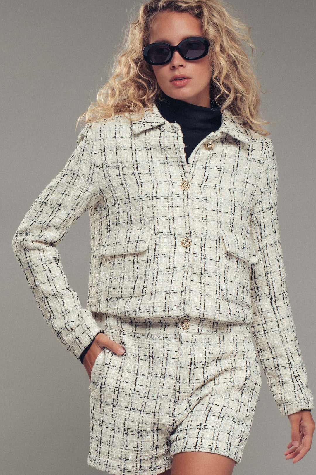 tweed button up jacket - ivory (additional view)