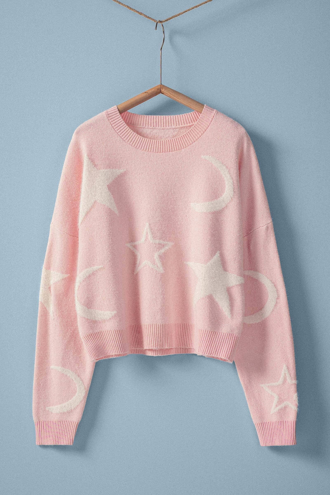 Star Moon Cropped Pink Sweater