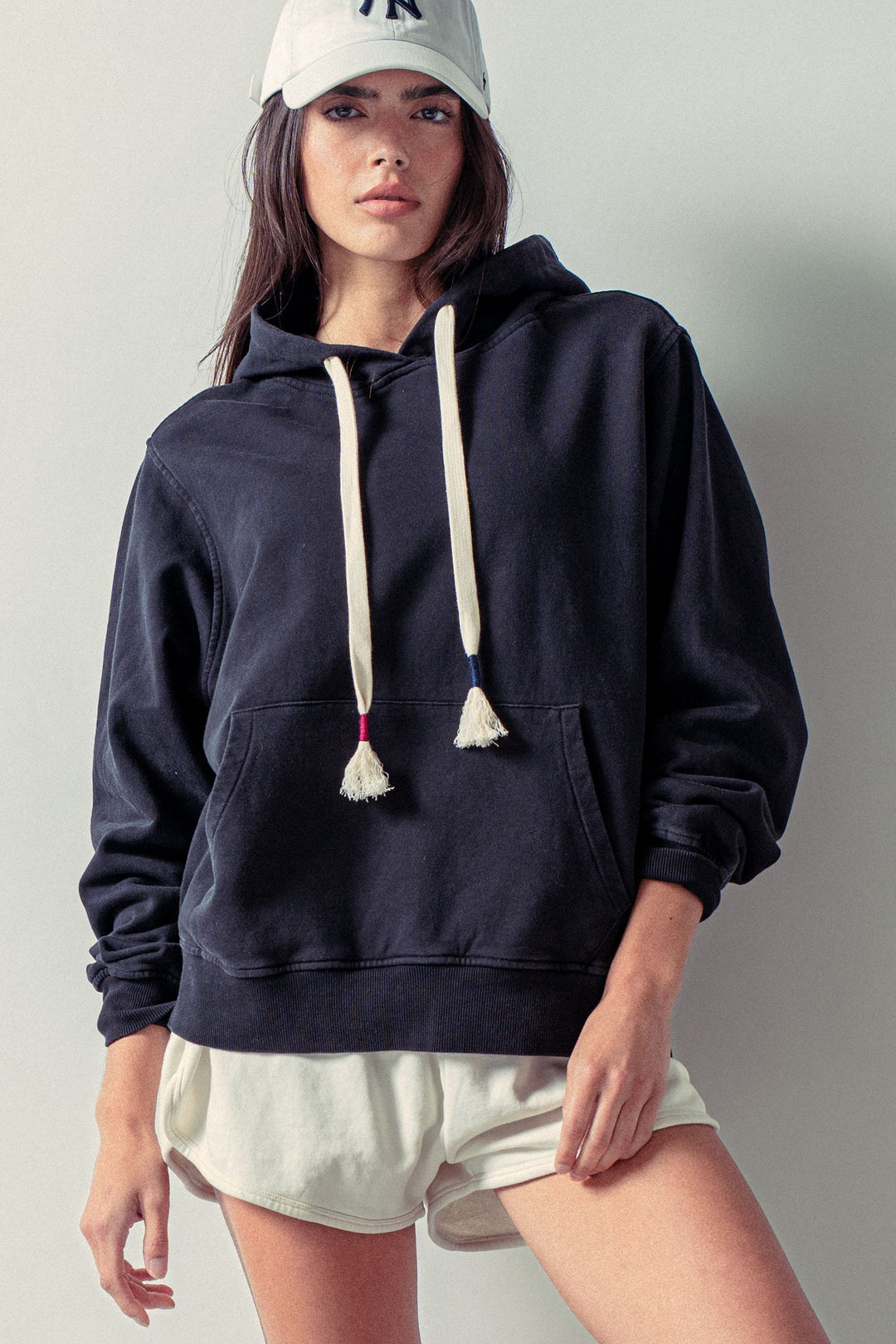 oversized hoodie w vintage washed brushed fabric - black