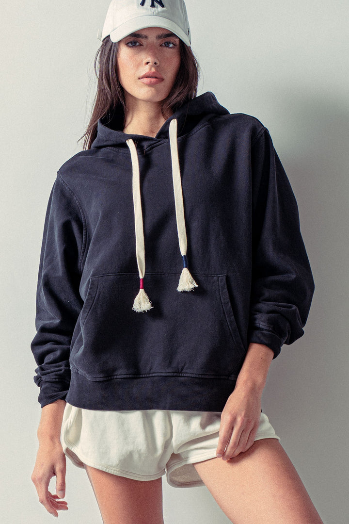 oversized hoodie w vintage washed brushed fabric - black