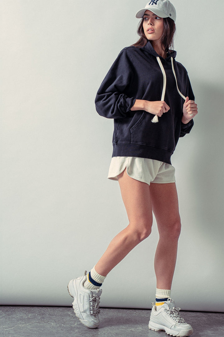 oversized hoodie w vintage washed brushed fabric - black (additional view)