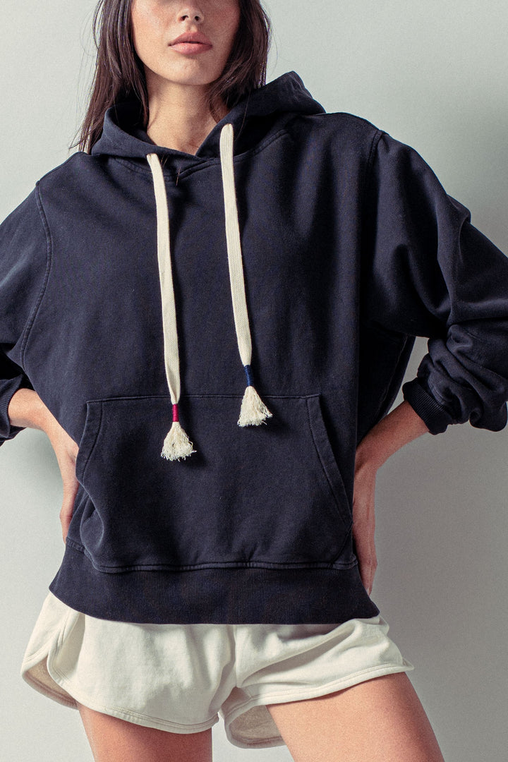 oversized hoodie w vintage washed brushed fabric - black (additional view)