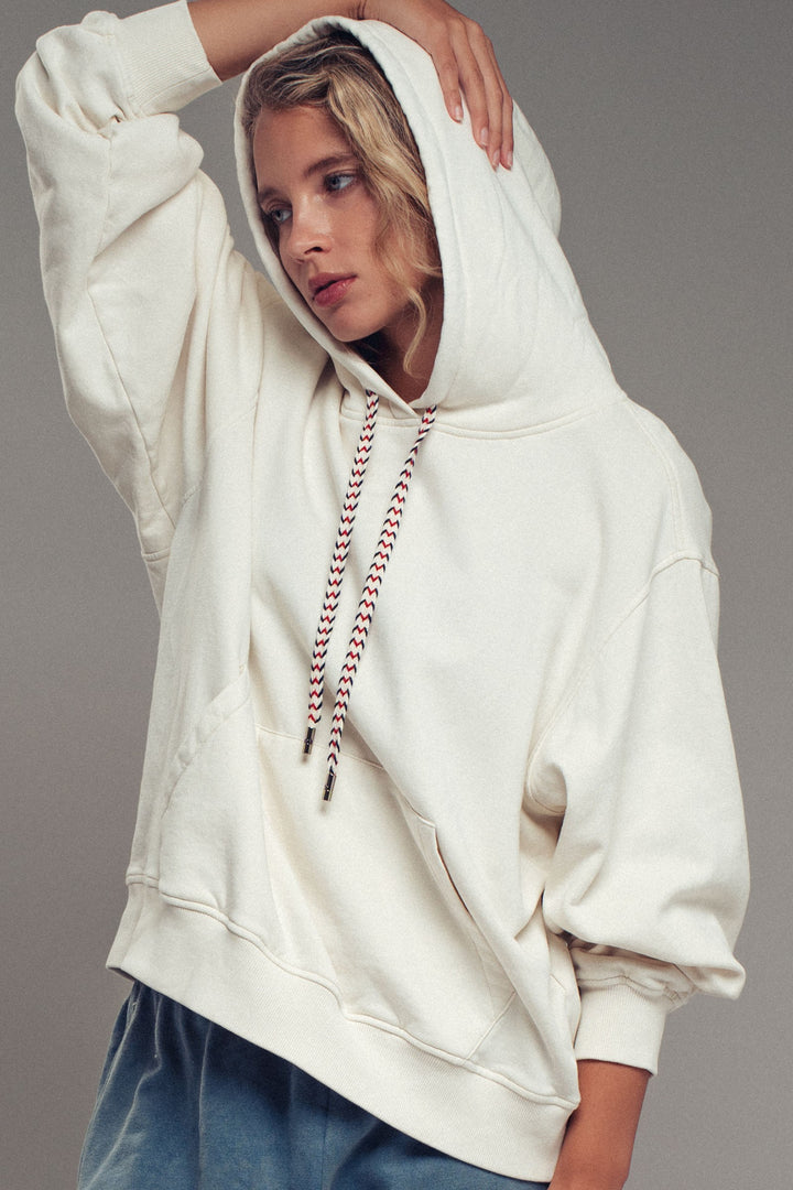 oversized hoodie w vintage washed brushed fabric - chalk (additional view)