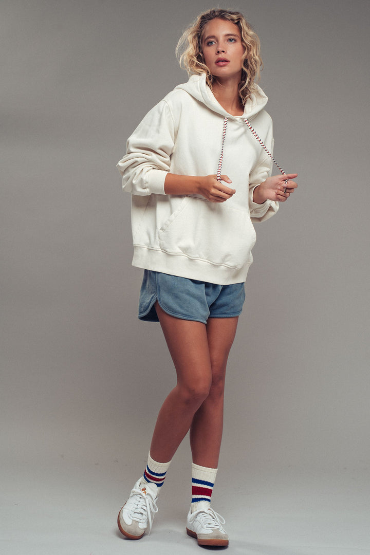 oversized hoodie w vintage washed brushed fabric - chalk (additional view)