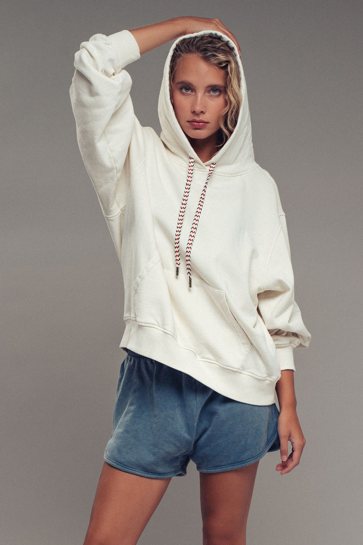 oversized hoodie w vintage washed brushed fabric - chalk (additional view)