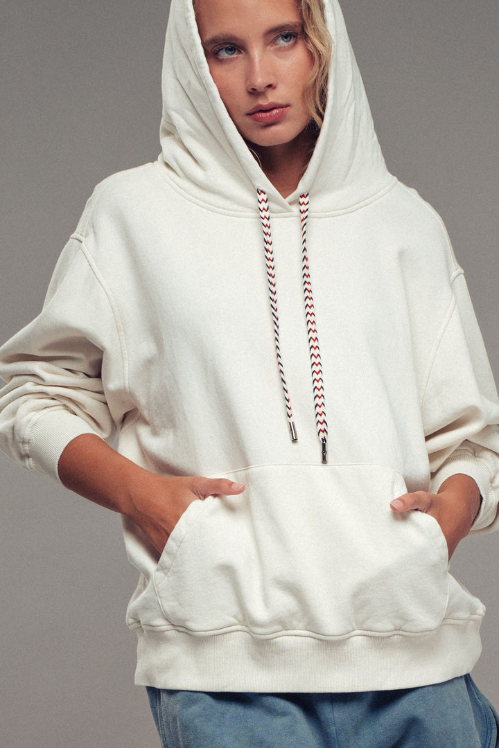 oversized hoodie w vintage washed brushed fabric - chalk (additional view)