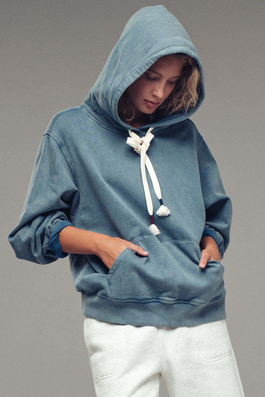 oversized hoodie w vintage washed brushed fabric - french navy