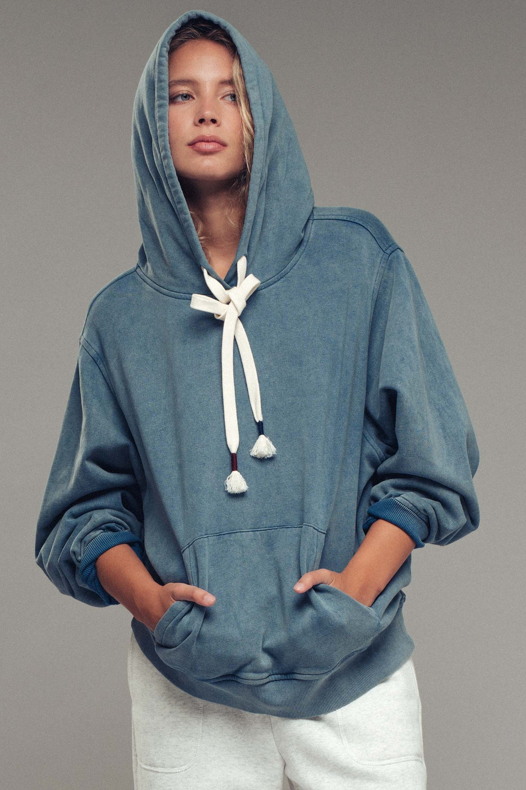 oversized hoodie w vintage washed brushed fabric - french navy (additional view)