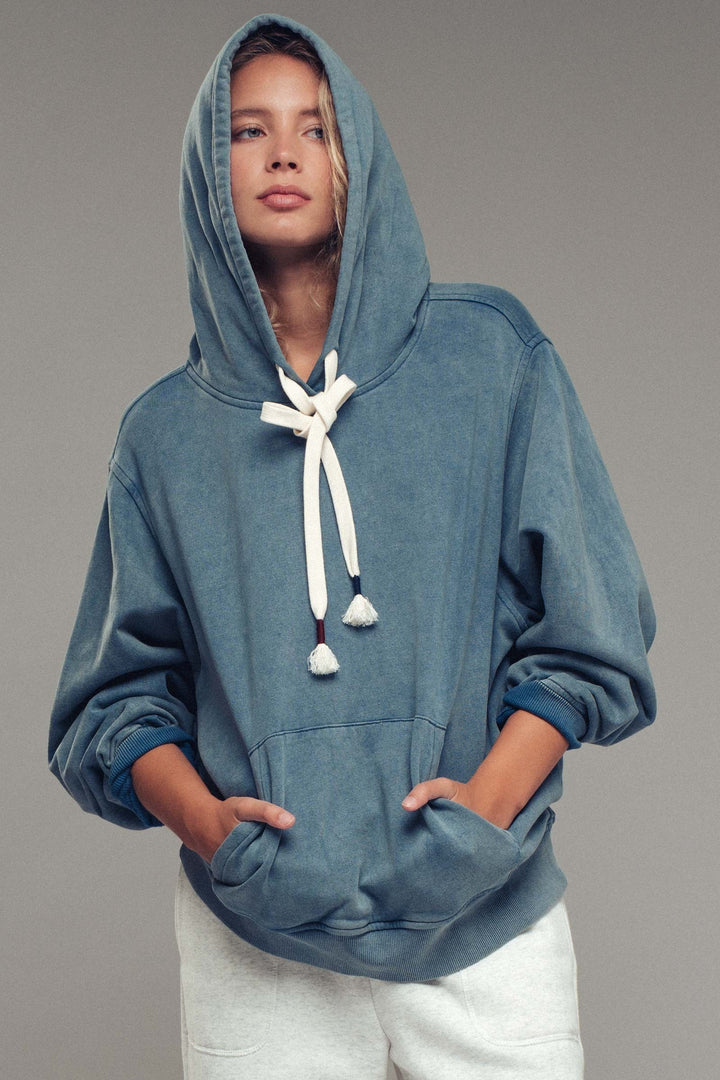 oversized hoodie w vintage washed brushed fabric - french navy (additional view)