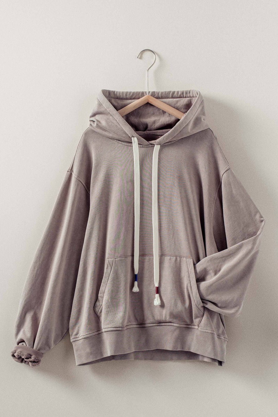 oversized hoodie w vintage washed brushed fabric - mocha mousse
