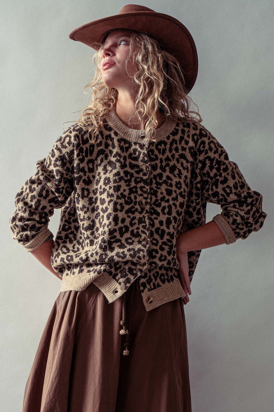 leopard jacquard cardigan - brown (additional view)