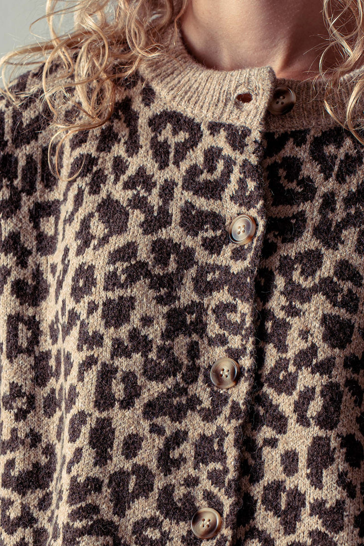 leopard jacquard cardigan - brown (additional view)