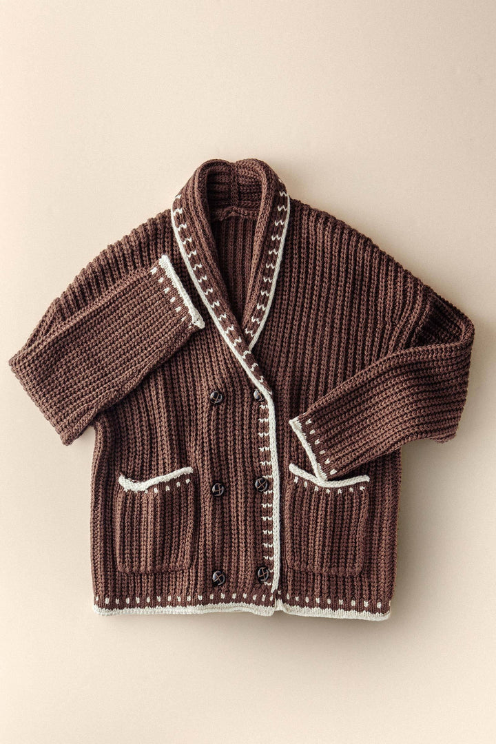 chunky knit cardigan sweater with stitch looks - brown (additional view)