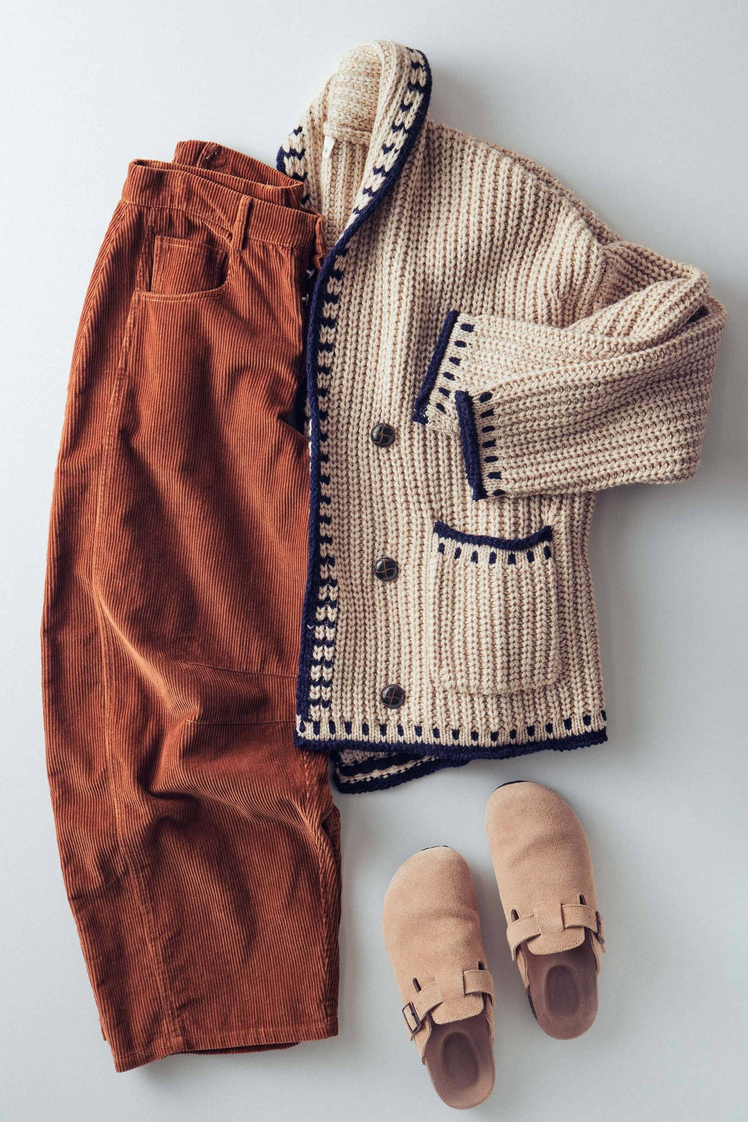 chunky knit cardigan sweater with stitch looks - taupe (additional view)