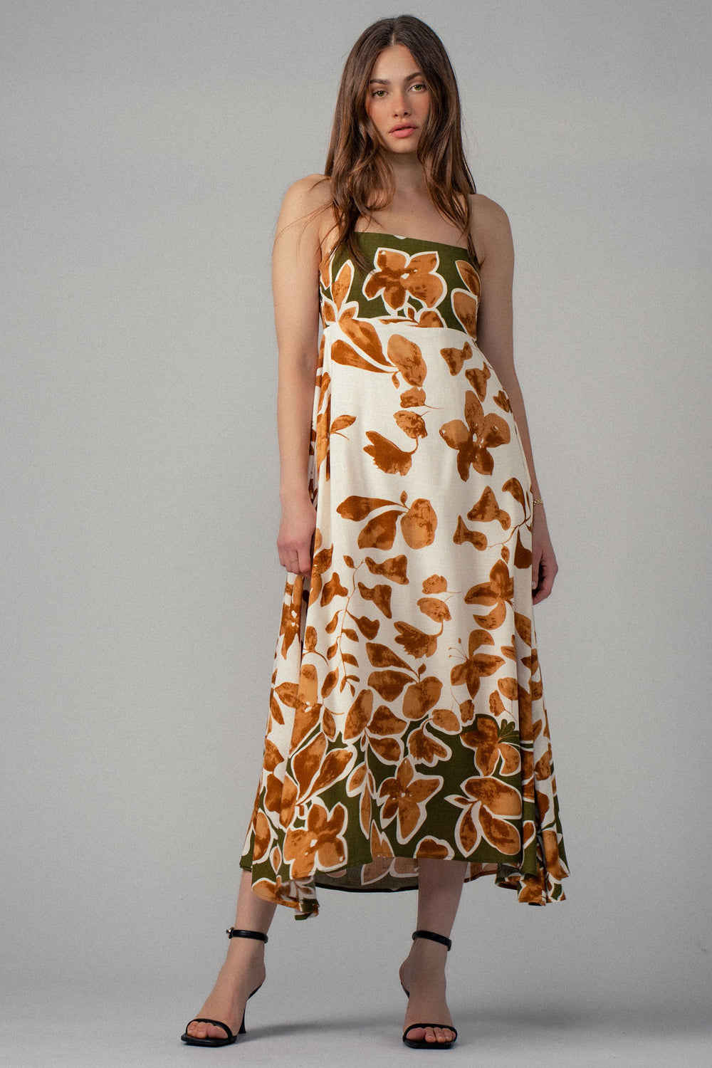 floral print maxi dress with spaghetti straps - taupe (additional view)