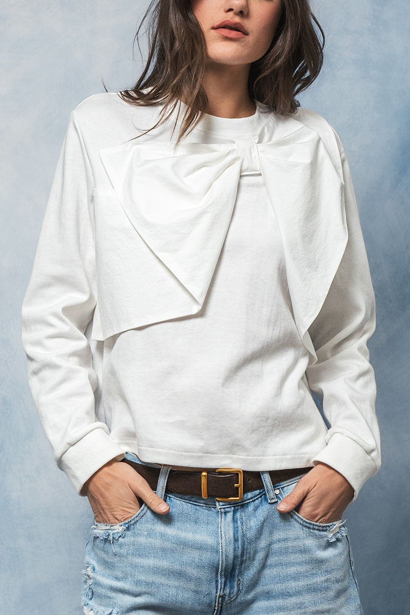 statement bow overlay long sleeve top - ivory (additional view)