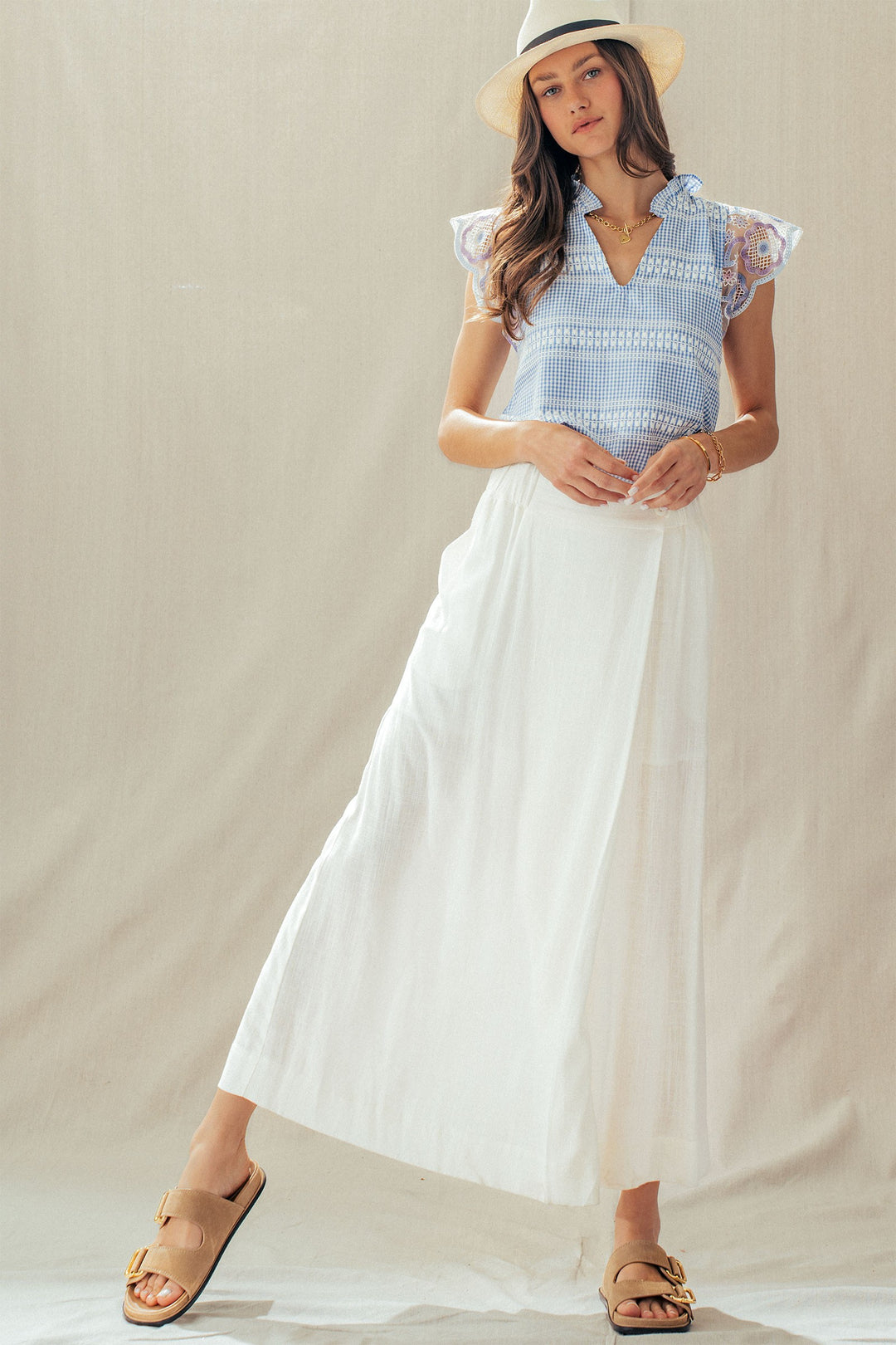 linen blend boho maxi skirt with pockets - ivory