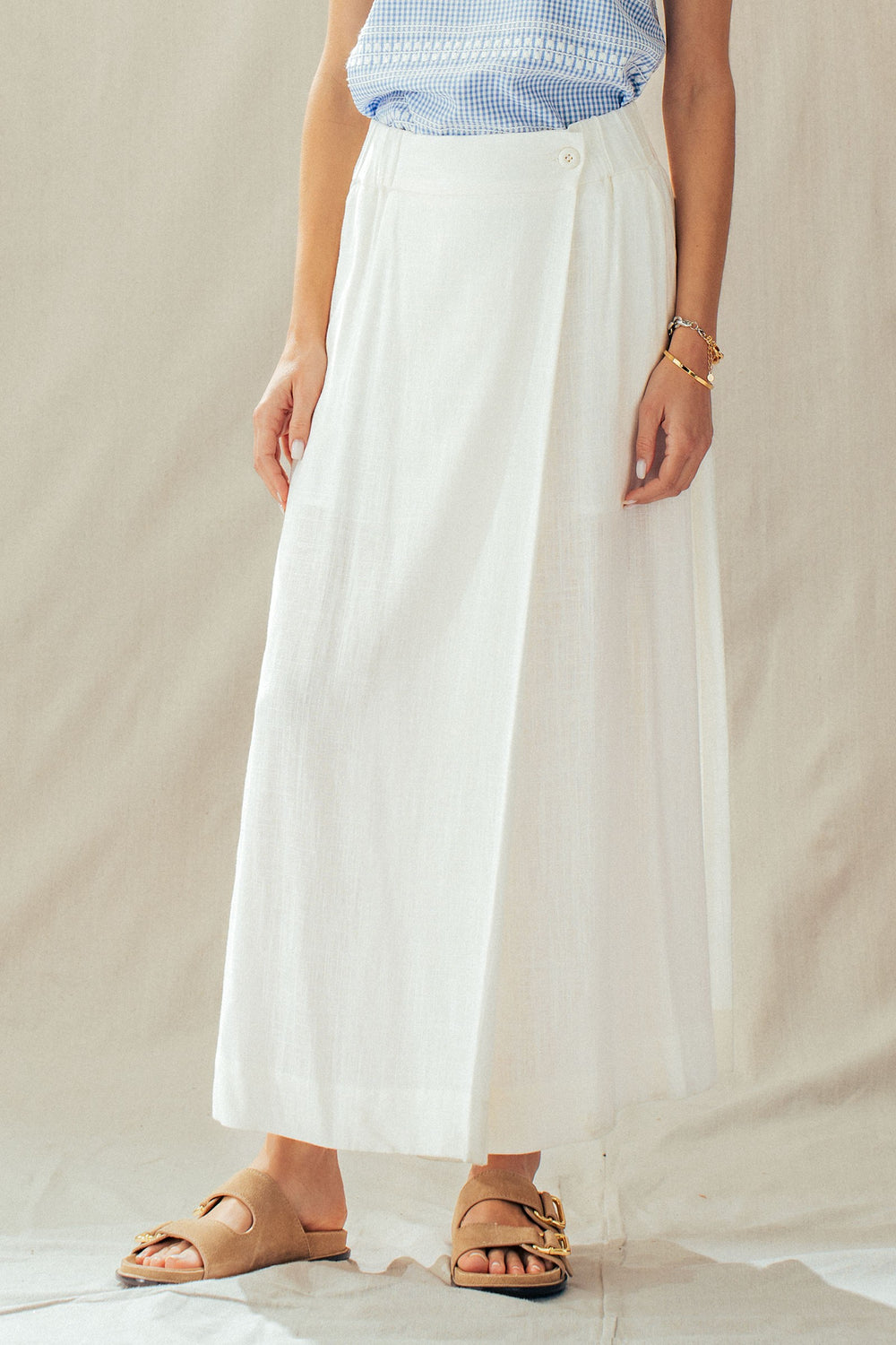 linen blend boho maxi skirt with pockets - ivory (additional view)