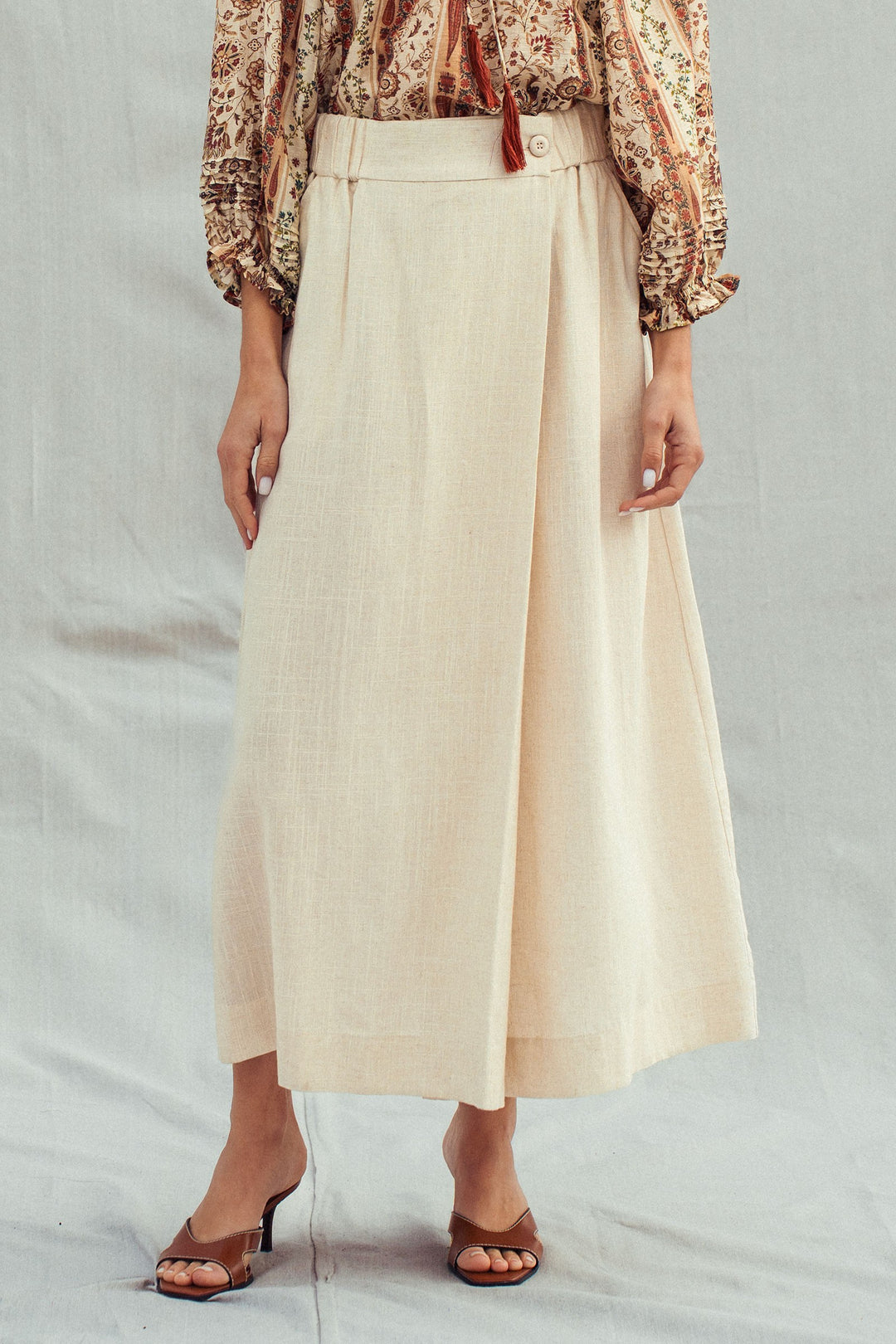 linen blend boho maxi skirt with pockets - oatmeal