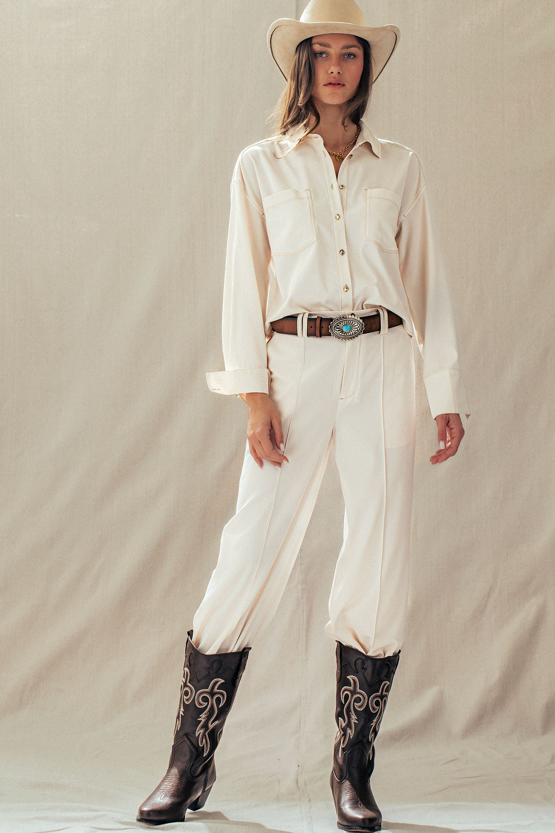 front pintuck wide leg trousers - ivory