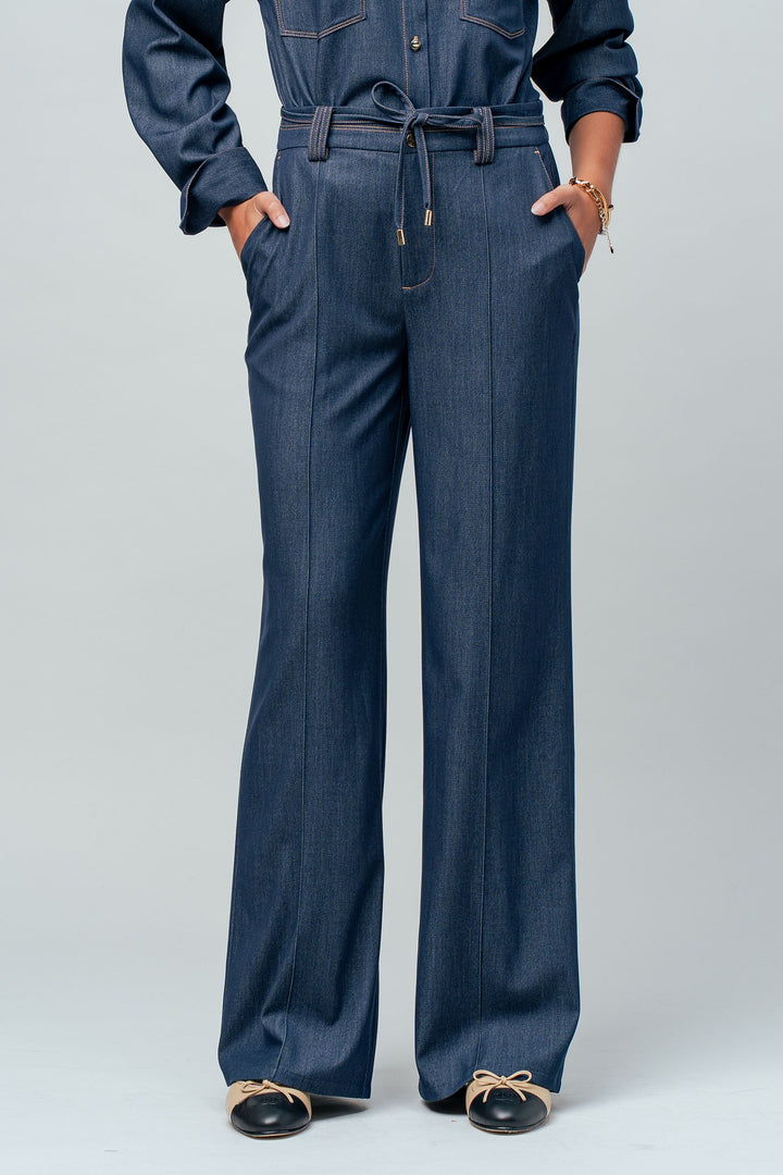 pintuck wide leg trousers - indigo