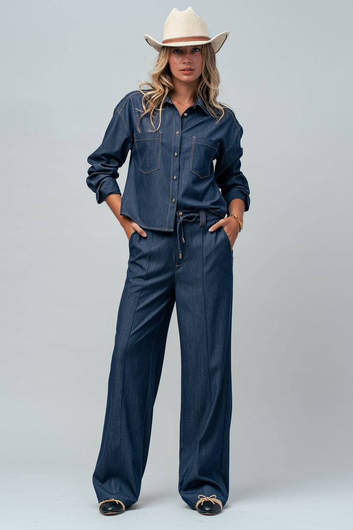 pintuck wide leg trousers - indigo (additional view)