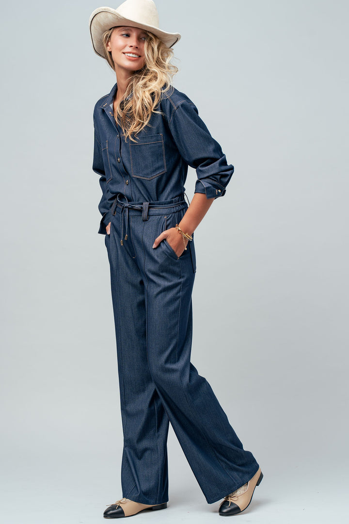 pintuck wide leg trousers - indigo (additional view)