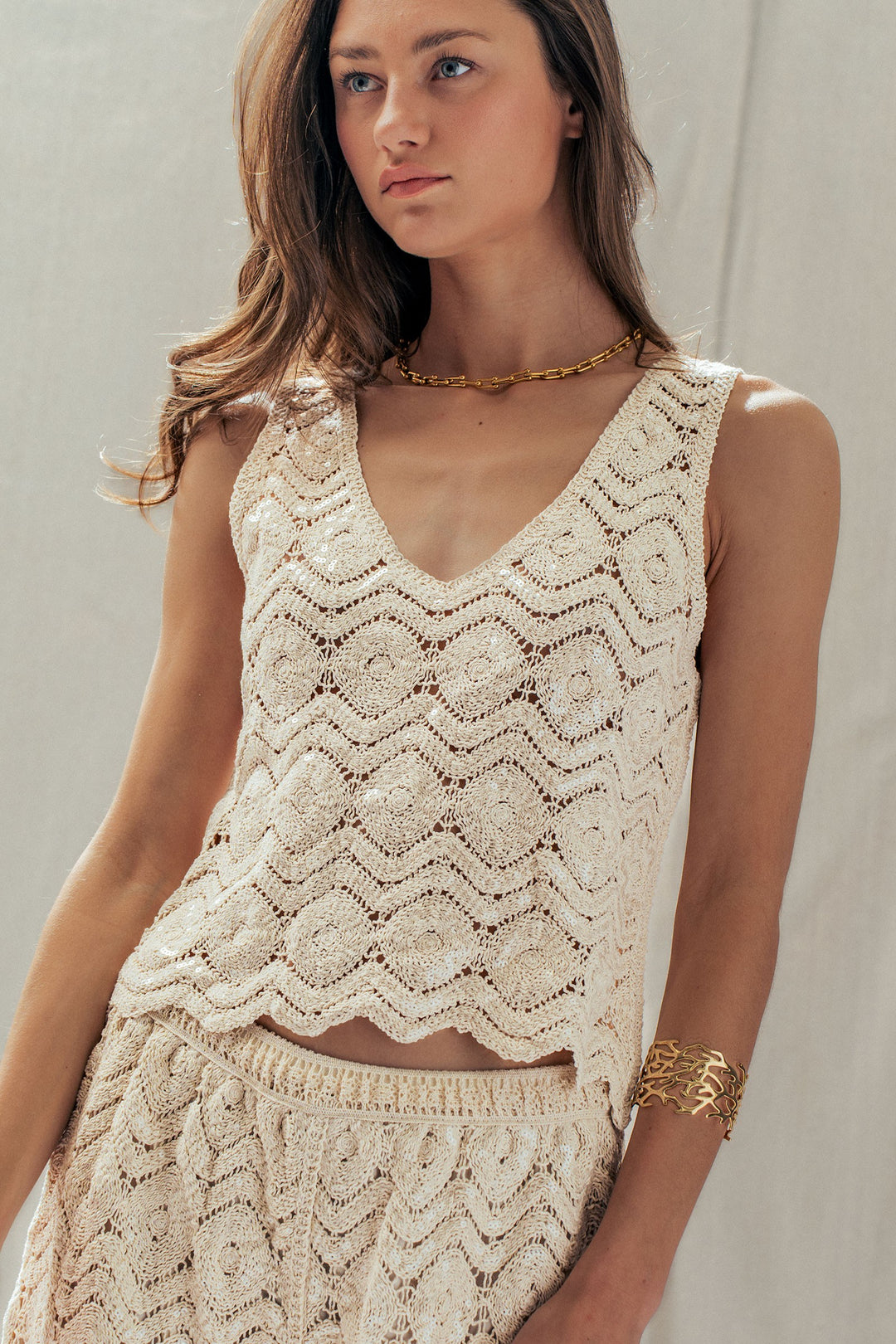 sunset sparkle crochet tank - natural (additional view)