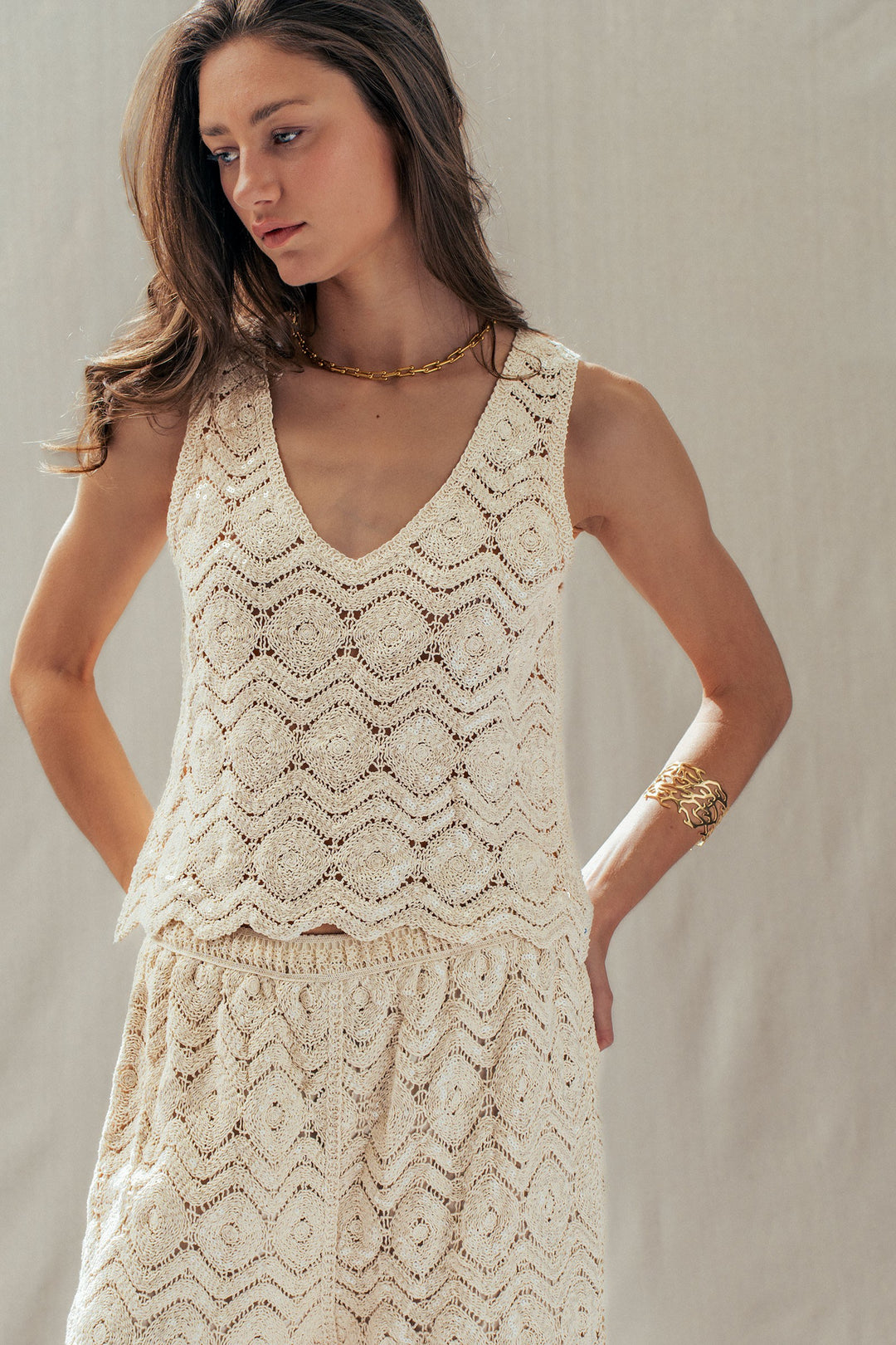 sunset sparkle crochet tank - natural (additional view)