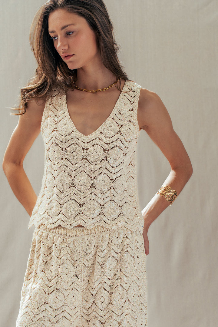 sunset sparkle crochet tank - natural (additional view)