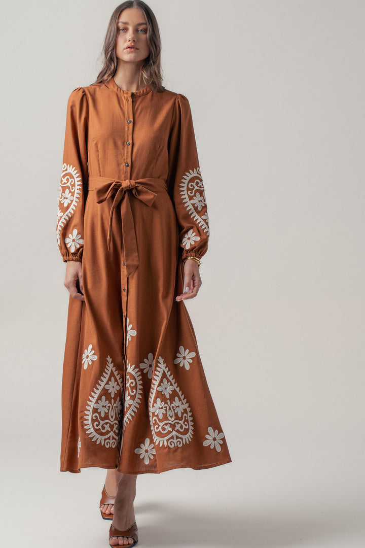 embroidered maxi dress - camel (additional view)
