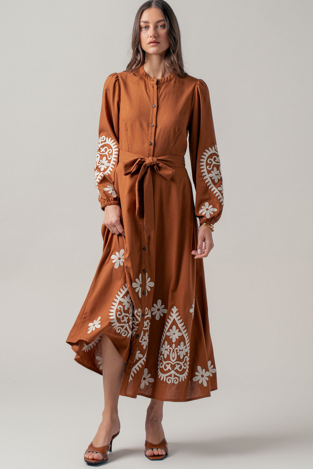 embroidered maxi dress - camel (additional view)
