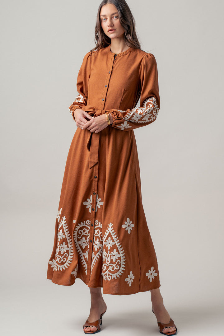 embroidered maxi dress - camel (additional view)