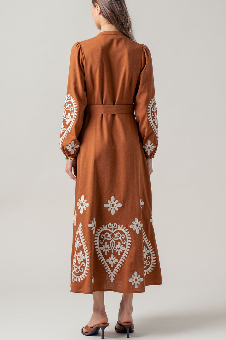 embroidered maxi dress - camel (additional view)
