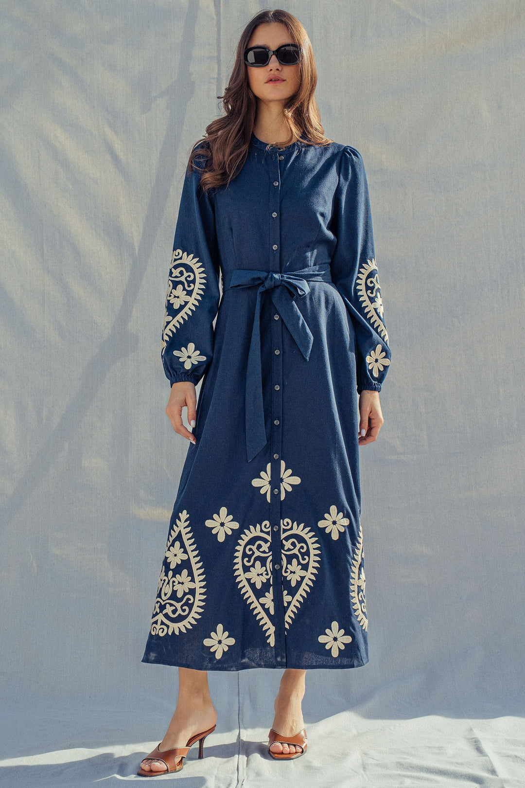 embroidered maxi dress - navy