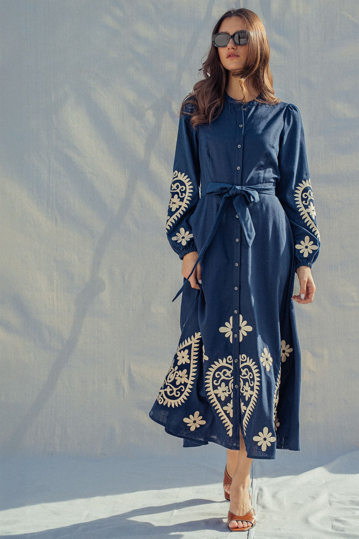 embroidered maxi dress - navy (additional view)