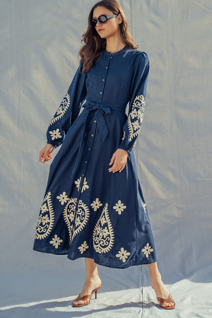embroidered maxi dress - navy (additional view)