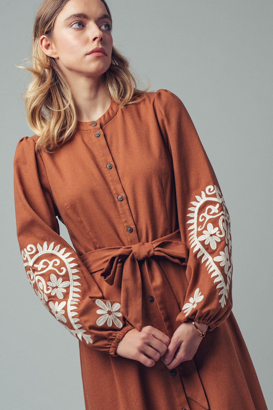 embroidered maxi dress - camel (additional view)