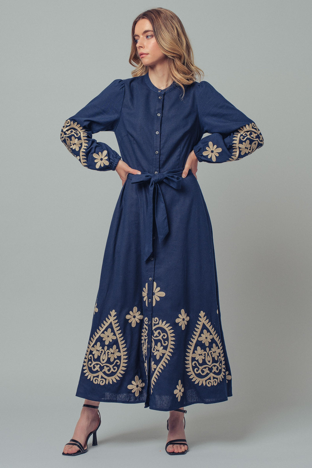 embroidered maxi dress - navy