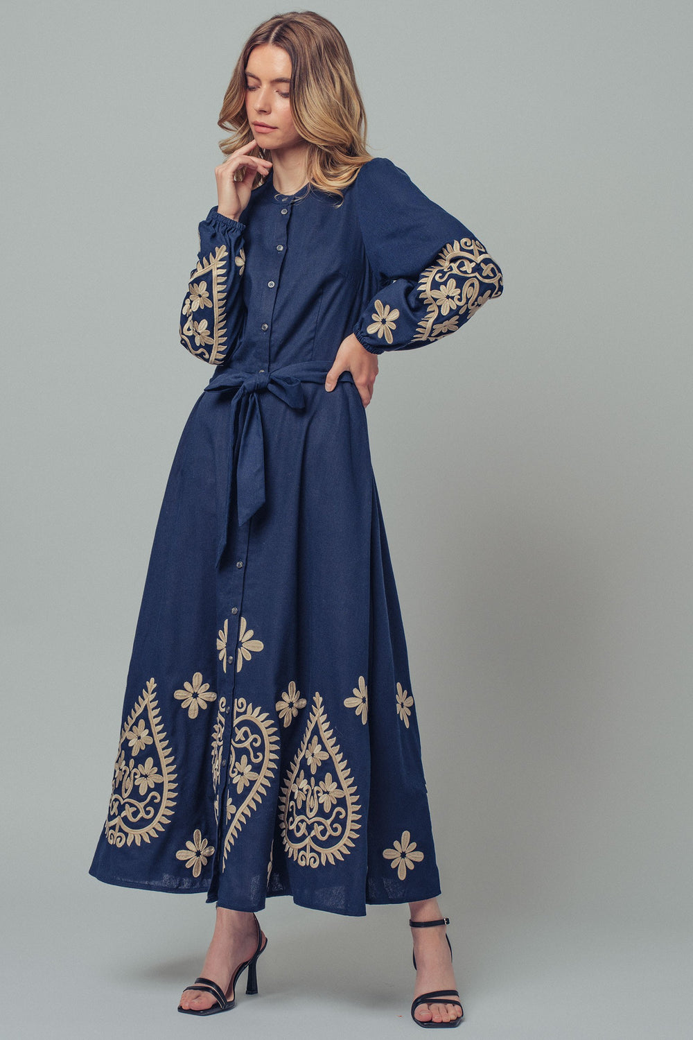 embroidered maxi dress - navy (additional view)