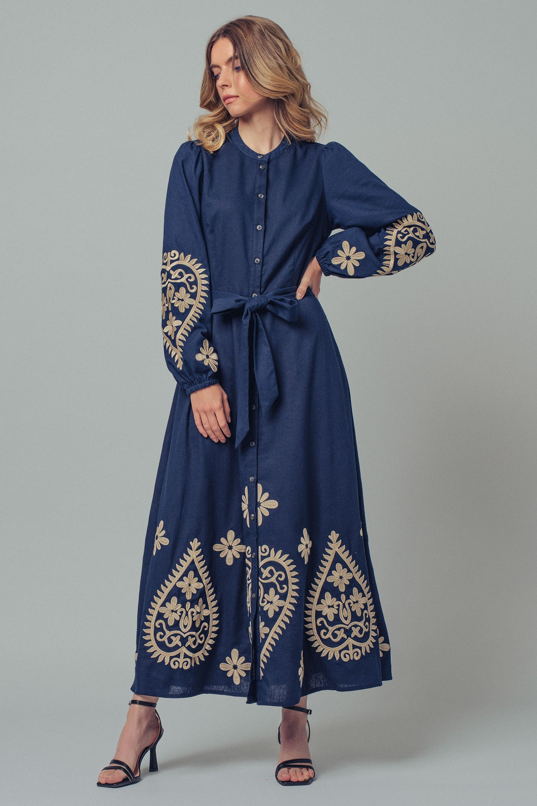 embroidered maxi dress - navy (additional view)
