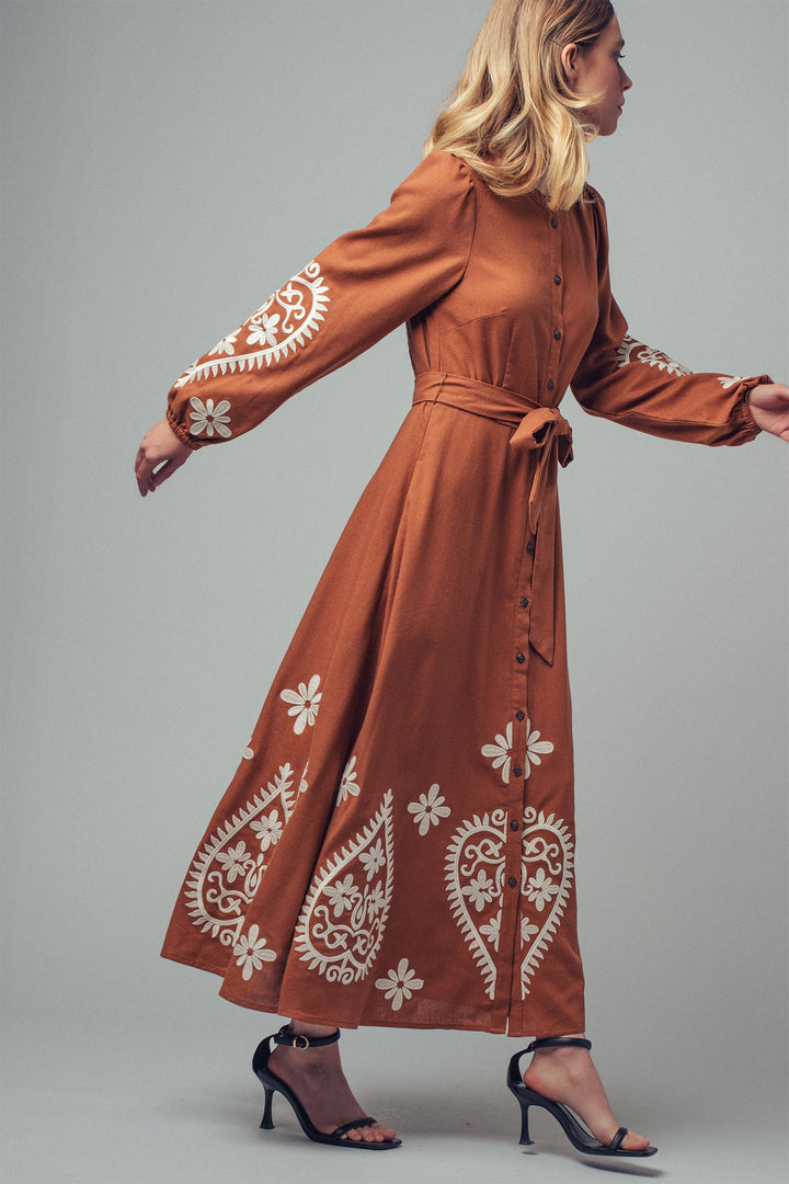 embroidered maxi dress - camel (additional view)