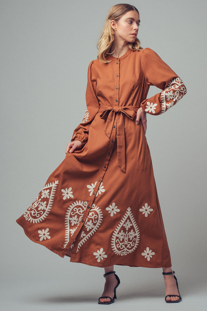 embroidered maxi dress - camel (additional view)
