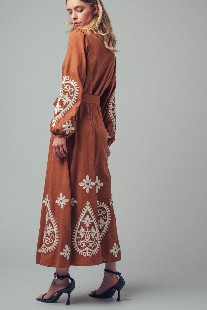 embroidered maxi dress - camel (additional view)