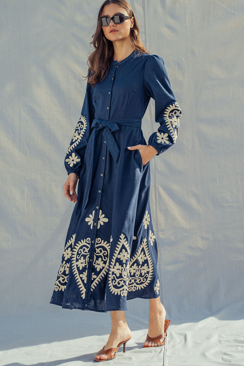 embroidered maxi dress - navy (additional view)