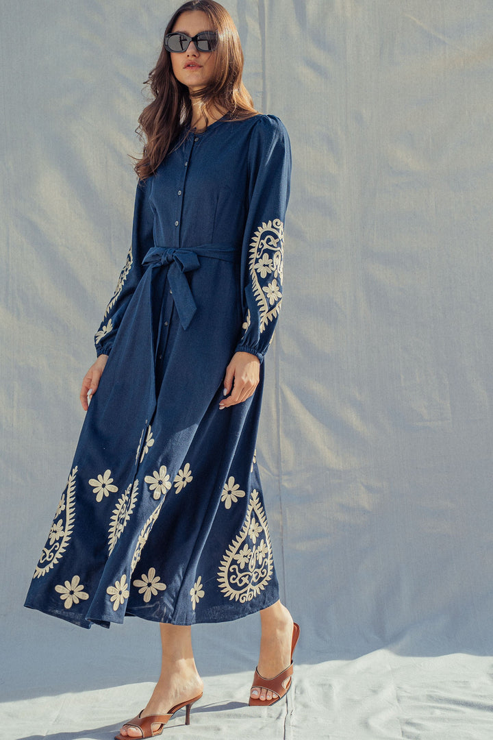 embroidered maxi dress - navy (additional view)