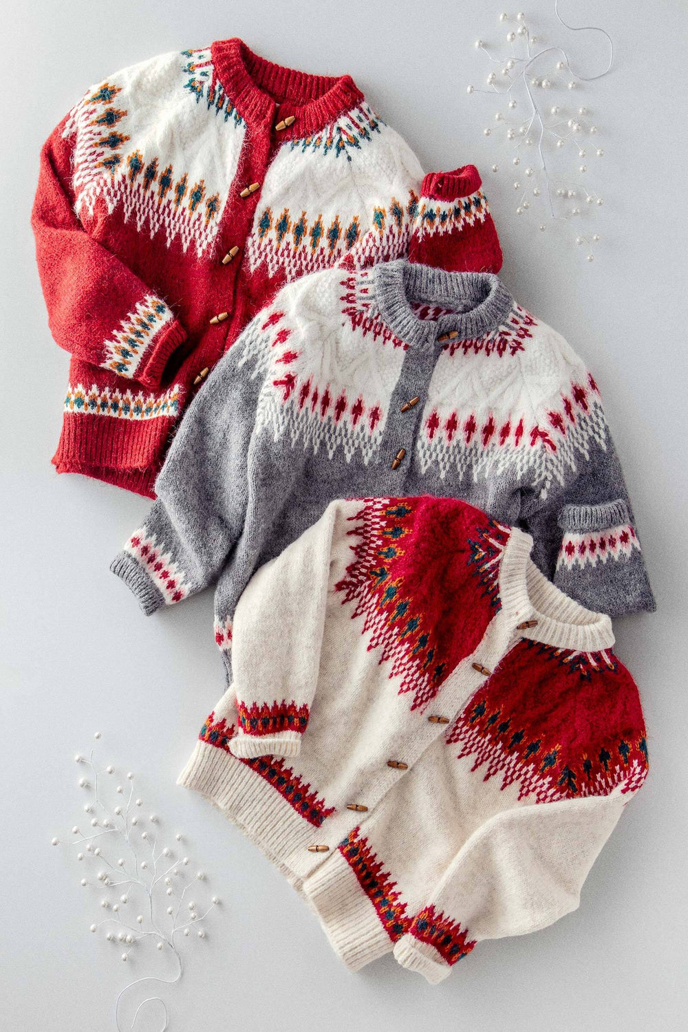 nordic pattern wool blend cardigan - default