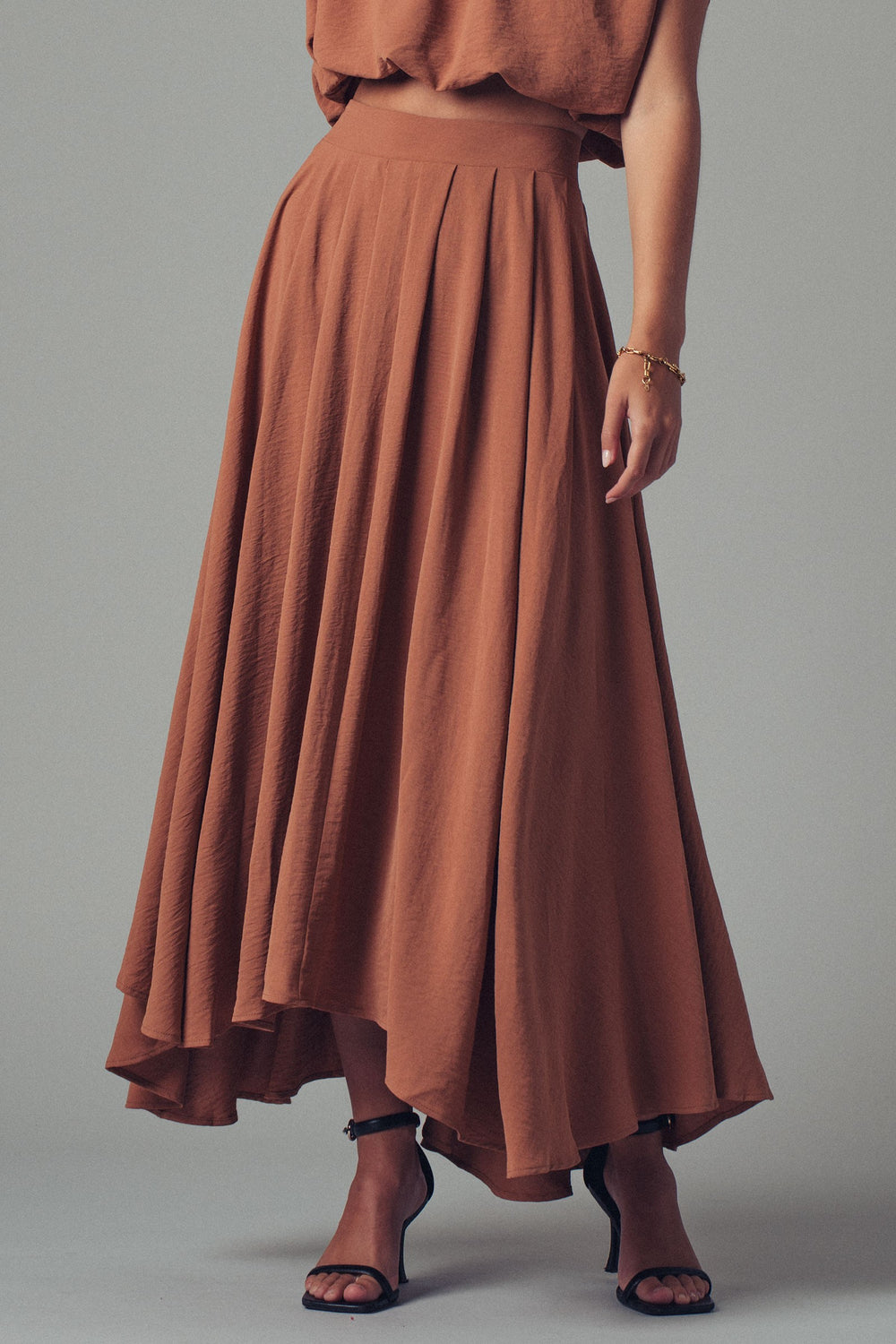 boho maxi skirt with flowy draped design - camel (additional view)