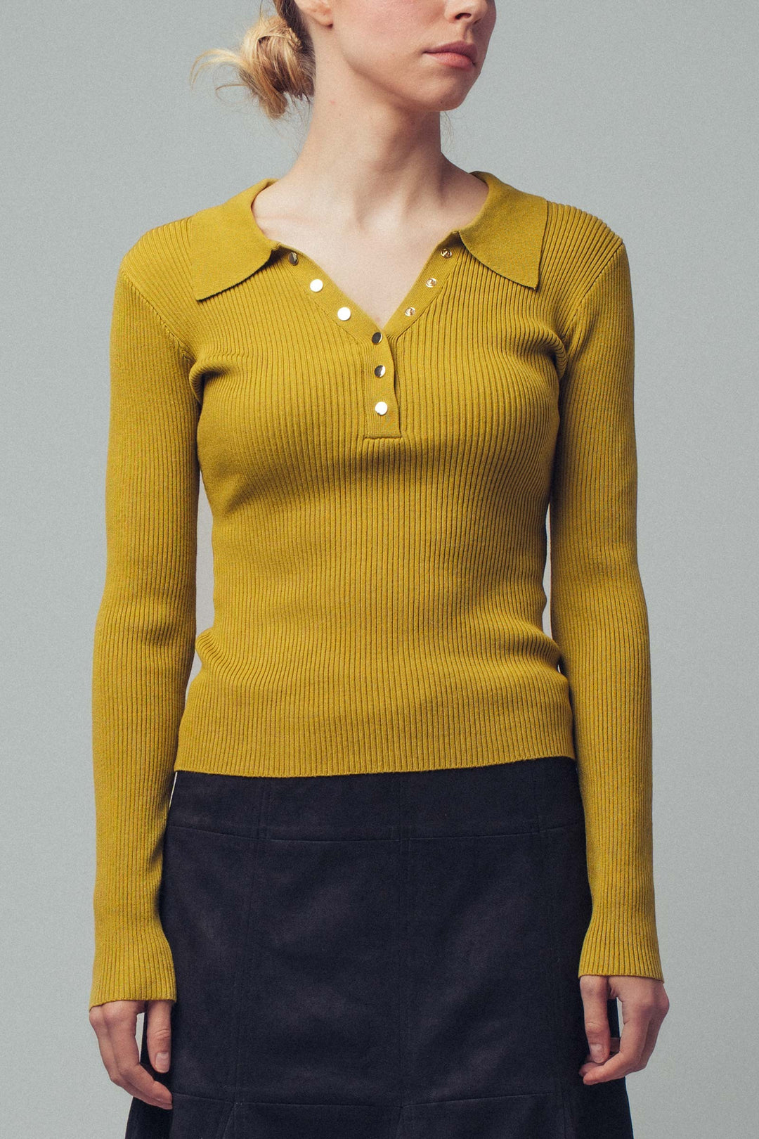 snap collar top - kiwi olive